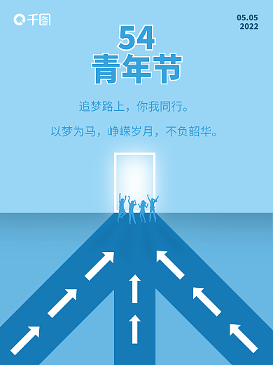 五四青年节海报追梦路上你我同行蓝色