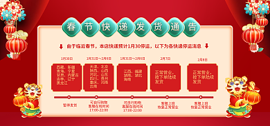 喜庆虎年客服上班新年快递停运发货公告海报