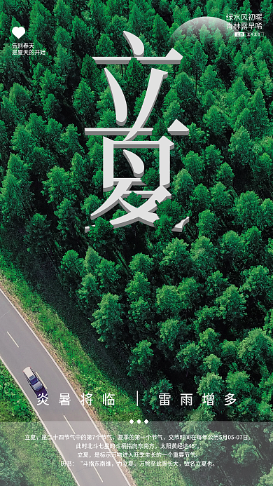 立夏时节树林绿色简约节日海报