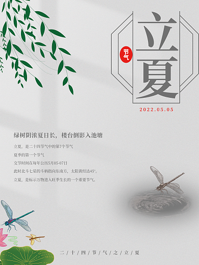 简约留节气立夏节气海报
