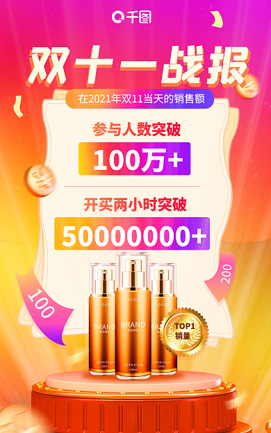 双十一喜报双十一战报个护宣传促销banne