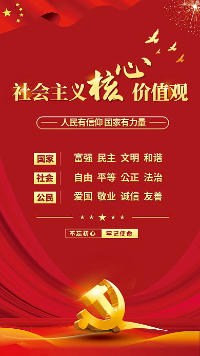 党建风不忘初心国家社会主义核心价值观党史海报