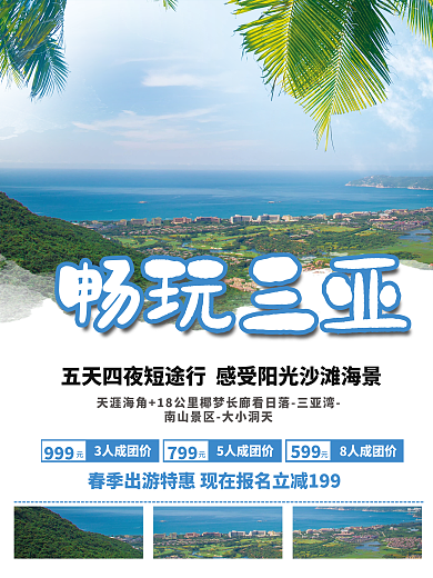 三亚春季畅玩三亚999赏花踏青旅游海报