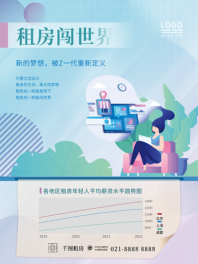 扁平风租房调研海报2