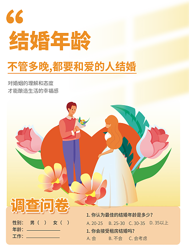 插画租房结婚年龄A2025调研海报