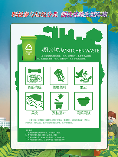 垃圾分类骨骼内脏菜梗菜叶系列海报
