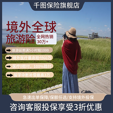 简约风境外全球30万旅游险促销活动主图