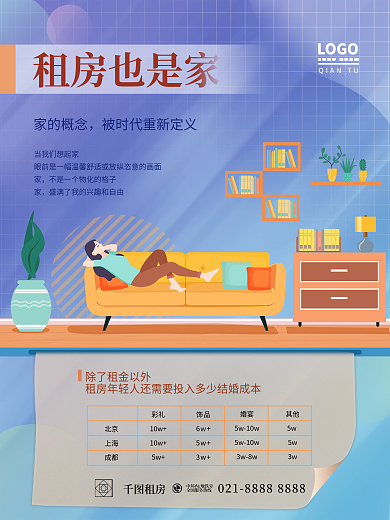 扁平风租房北京上海调研海报