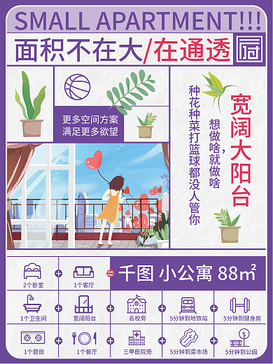 扁平地产面积不在大在通透住宅价值点宣传海报