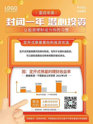 金融一年风险提示投资有风险债券基金营销海报