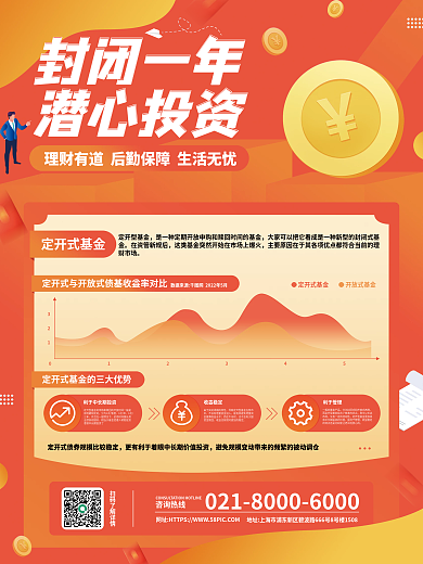 橙色商业封闭一年潜心投资债券基金营销宣传海报