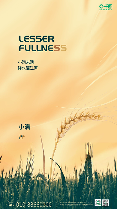 黄色背景0101地址麦浪麦穗小满芒种节气海报