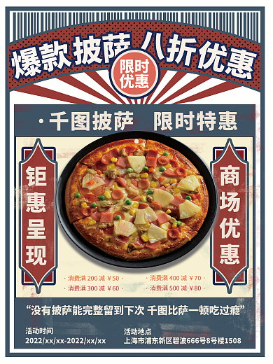 复古风餐饮披萨50产品上新海报