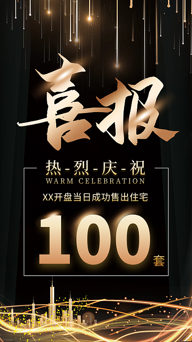 简约黑色热烈庆祝100销售喜报宣传广告海报