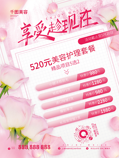 简约风特惠价元520美容活动海报