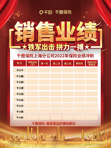 保险销售业绩冲刺表表格海报