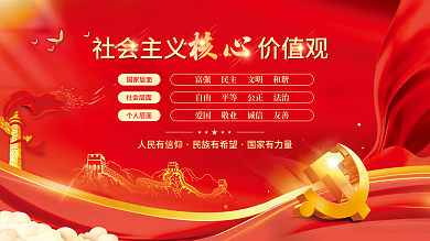 党建风人民有信仰民族有希望社会主义核心价值观党史展板