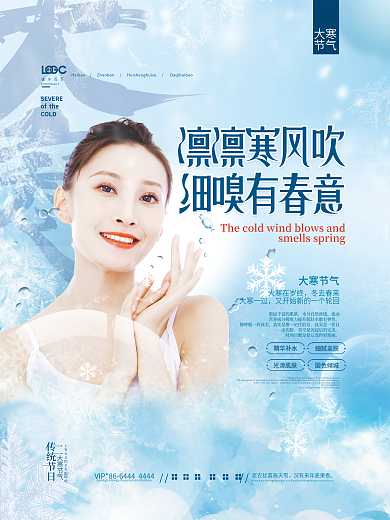 清新简约大寒节气精华补水系列祝福海报