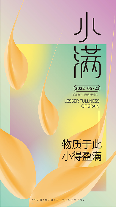 矢量小满物质于此小得盈满节气海报