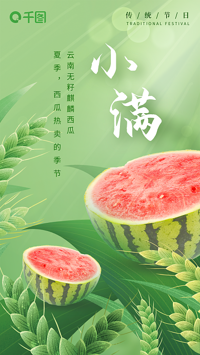 小满节气传统节日夏季美食水果西瓜借势手机海报