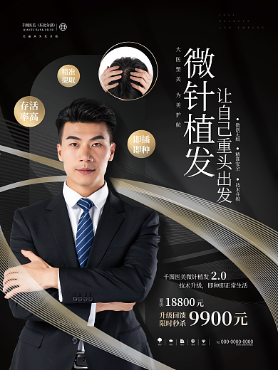 创意简约微针植发精准安全植发防脱发护理项目宣传海报