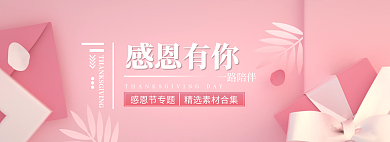 粉色感恩感恩有你一路陪伴感恩节banner