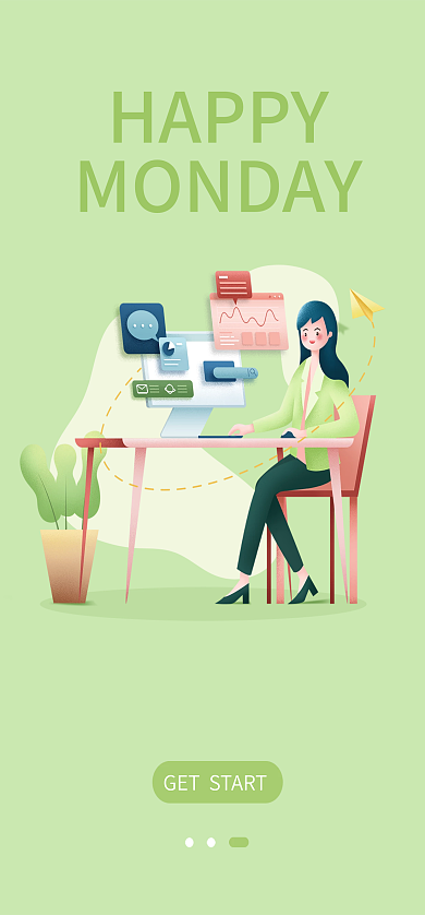 商务办公移动界面引导页粉绿