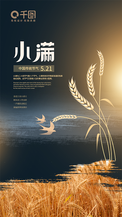 简约创意521接近成熟小满节气海报