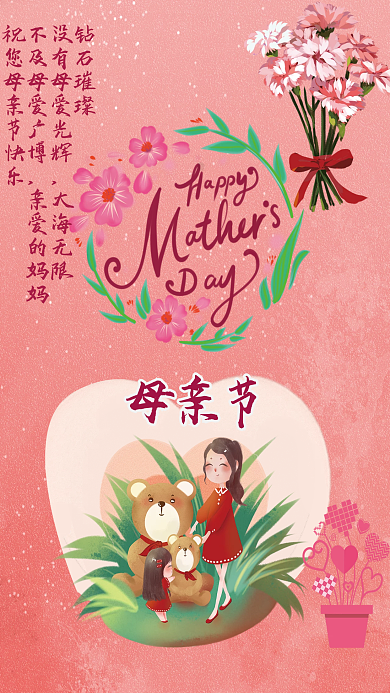 母亲节快乐卡通粉色海报