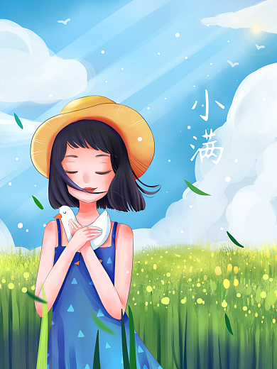 小满少女白鹅文艺手绘插画