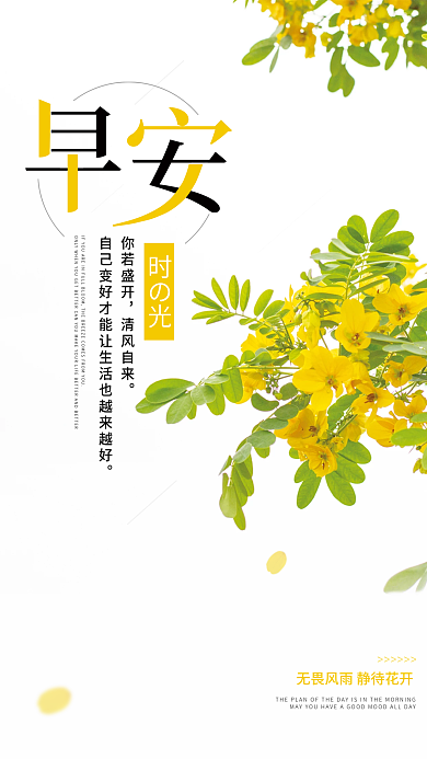 小清新正能量你若盛开清风自来日签朋友圈早安海报