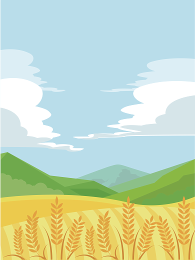 扁平矢量风景秋天丰收麦田麦子