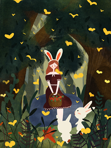 小女孩的是去森林里喂兔子