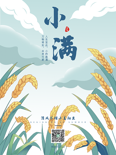 小满节日节气人生至此绿色海报