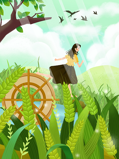 唯美清新小满节气插画