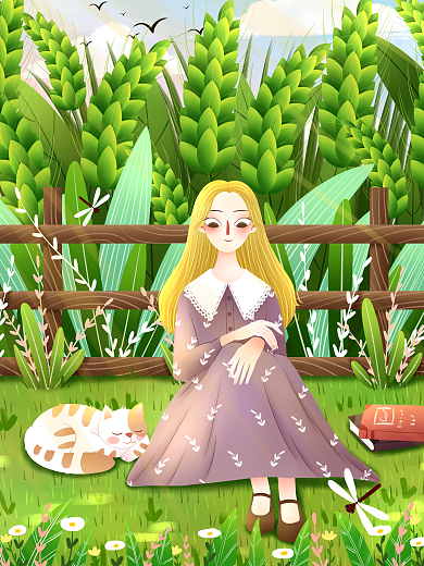 小清新24小满节气插画