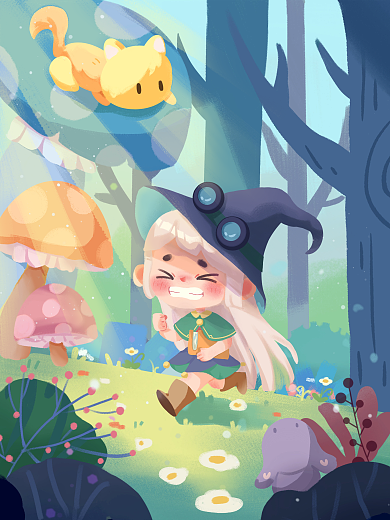 儿童插画奔跑卡通可爱动物森林