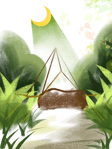 手绘春天露营插画画报