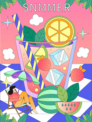 夏天夏日风格矢量插画