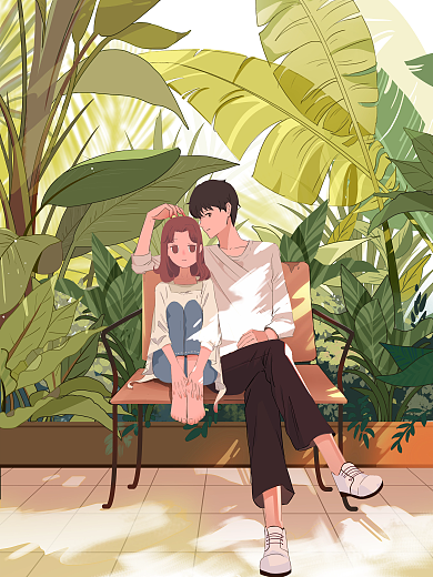 夏天女孩在院子里晒太阳