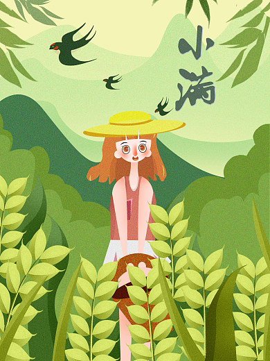 小满节气稻谷小清新插画