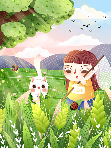 小清新24小满节气插画