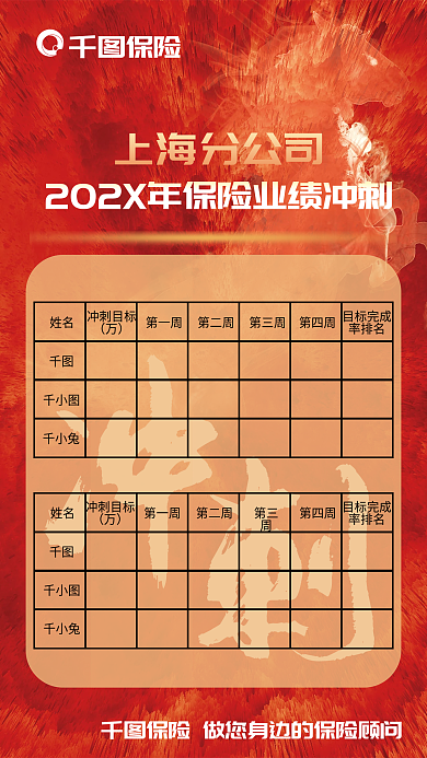 金融保险销售上海分公司目标完成表表格海报