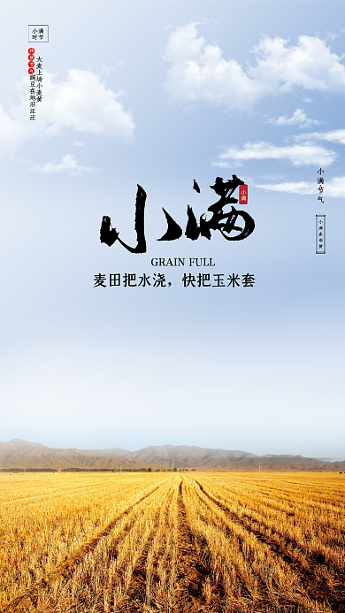 大气传统小满麦渐黄小满节气宣传海报
