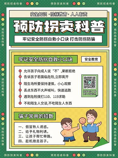 预防拐卖果断拒绝小心观察科普海报