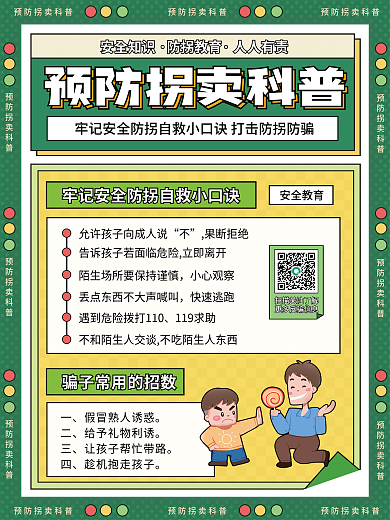 预防拐卖果断拒绝小心观察科普海报