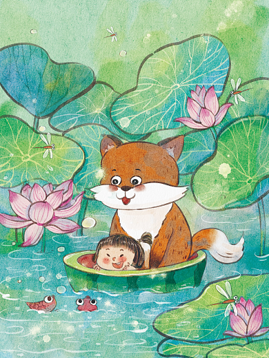 女孩与风景之夏天水彩治愈系