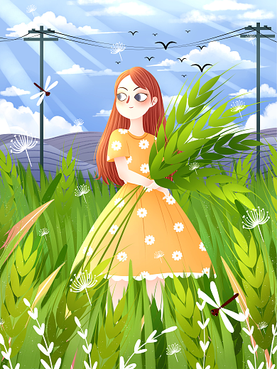 小清新24小满节气插画