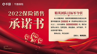 金融保险团队承诺书保险军令状展板