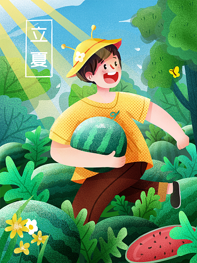 立夏二十四节气闪屏夏天手绘插画